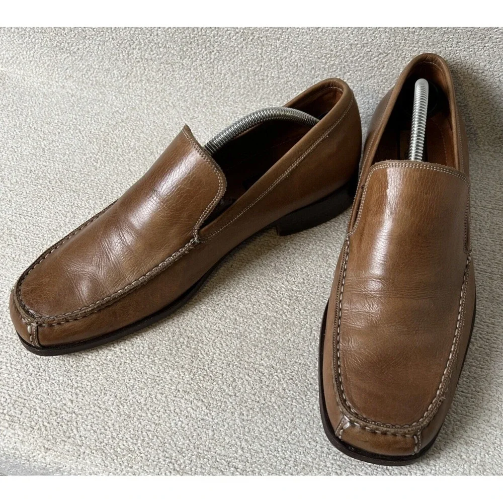 Emilio Bianco Loafers Mens 10‎ Brown Genuine Leather Shoes Stiching